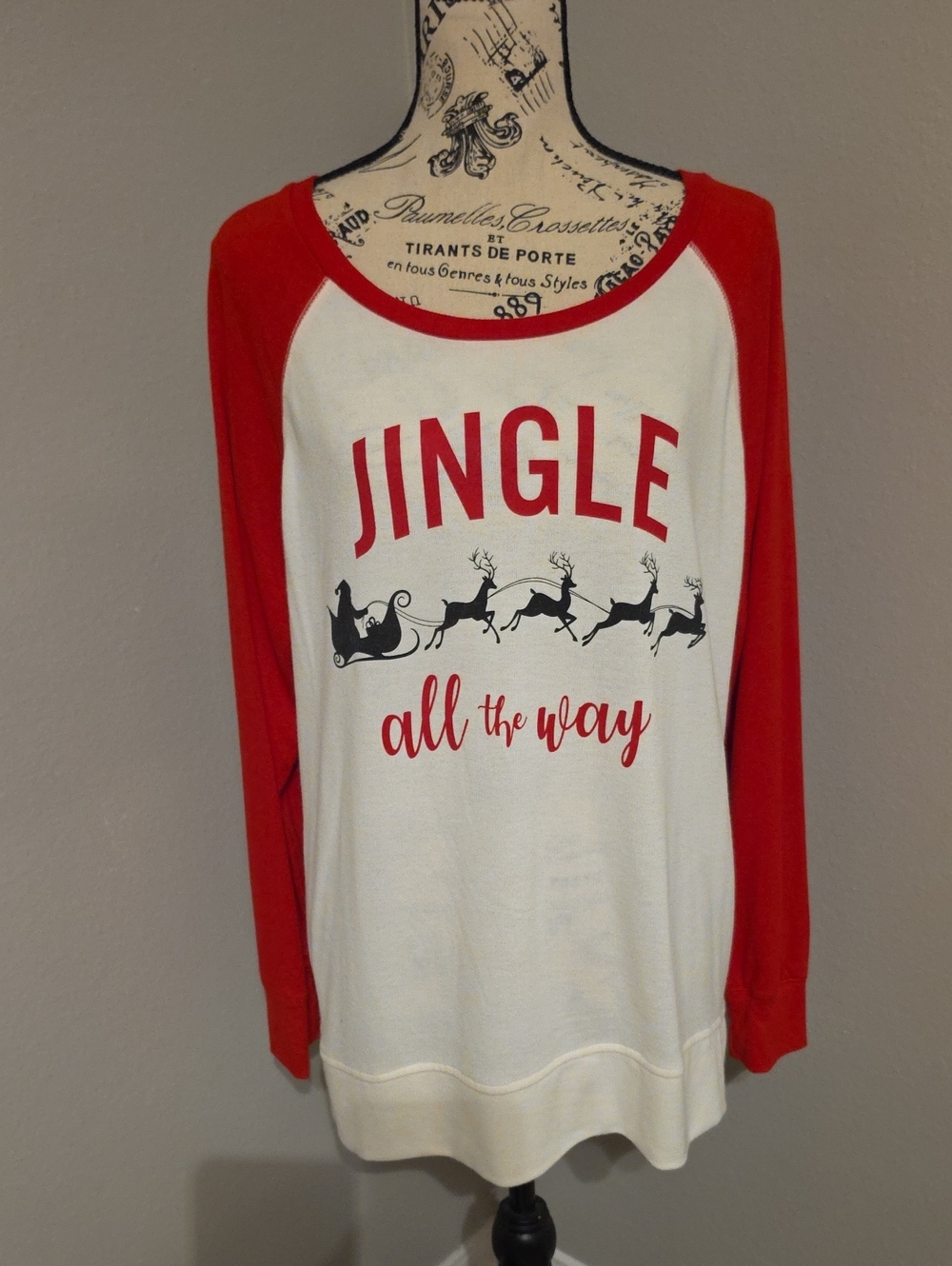 Women's Red & White 'Jingle All the Way' Long Sleeve Holiday Tee Size XL